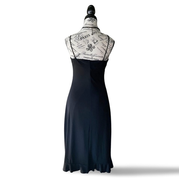 Black Asymmetrical Ruffle Midi Dress S Y2K 90s sleek minimalist - Picture 6 of 6